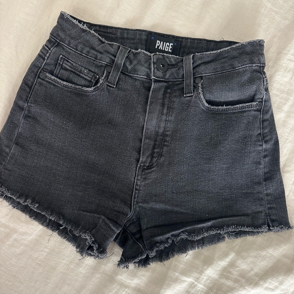 PAIGE denim high waisted shorts. Washed black